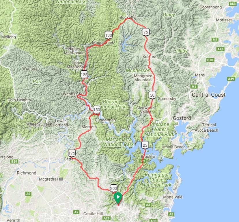 200km Route Checkpoint Locations: Checkpoint Distance Covered Opening Times Jersey Street, Hornsby 0 kilometres 6:00