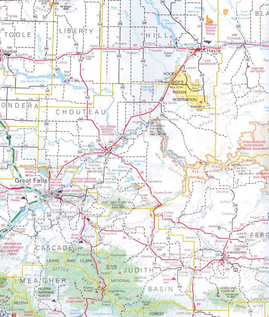 Montana State Map (area of interest only, entire map of Montana is
