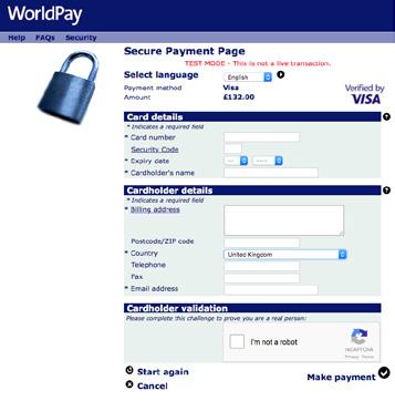 WorldPay. Select your card type here.