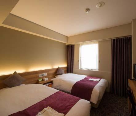 4% ADR 8,998 yen RevPAR 7,668 yen Revenues 39 mm yen Location and Features This is a stay-only hotel with 77 rooms: 35 rooms of 15m 2 with double-sized beds, 35 rooms of 15m 2 with twin-sized beds,