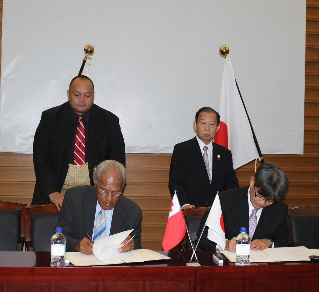 The Exchange of Notes signing ceremony for Japan funding the Project for Wind Power Generation in Tonga between Hon.