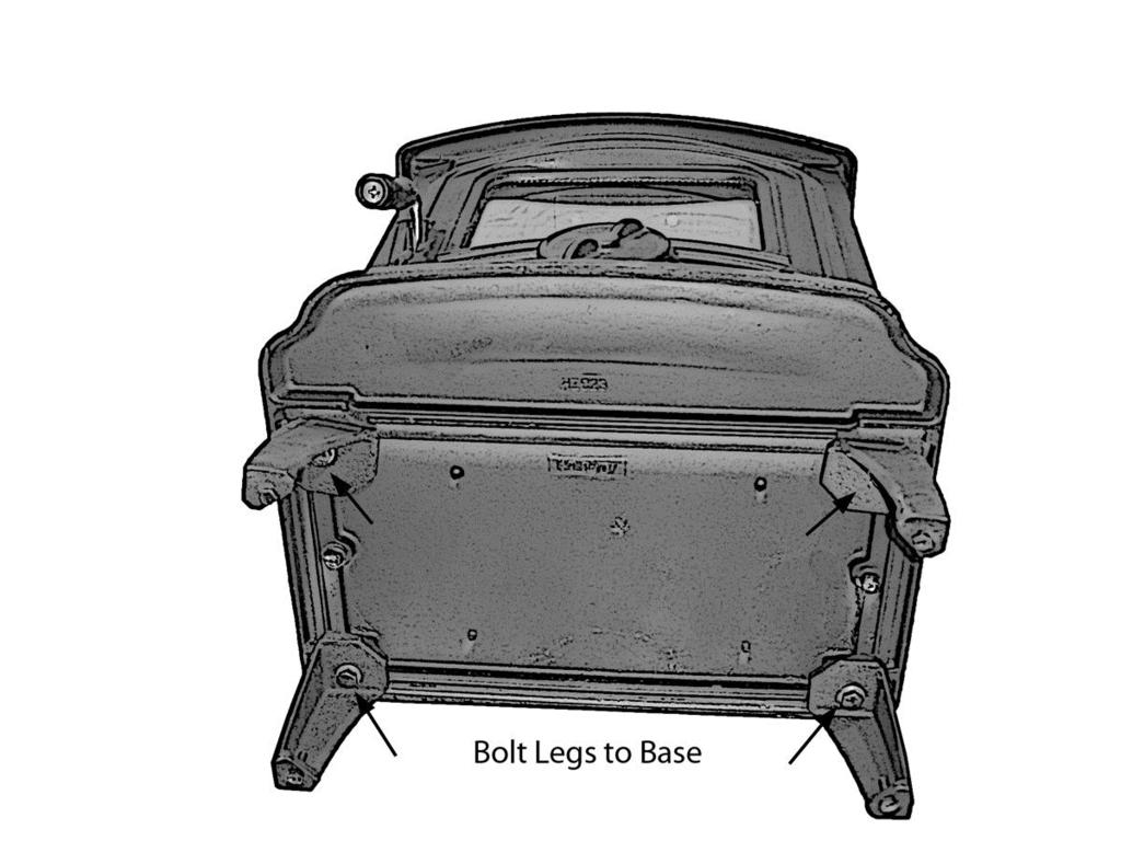 Fig 3. Step 4: Carefully stand the unit upright on its legs. Do NOT drag the stove across the floor on its legs or you risk breaking a bolt.
