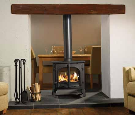 Stockton 8 Double flat top in Matt Black burning logs. Stockton Double Sided Enjoy twice the comfort and twice the view of your fire with a Stockton double sided stove.