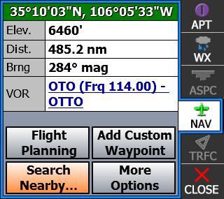 Tap the button to see calculated headwind and crosswind component. (Requires an internet connection, see on page 12) Flight Planning- Fly Direct to here or Add/Insert Waypoint.