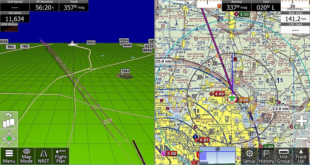 Synthetic Vision Checking the box to enable EFIS will start the synthetic vision system, showing a 3D view of terrain, obstructions, traffic, and flight paths with an electronic flight information