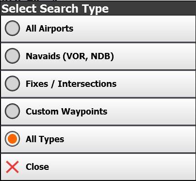 Option 2: Find an airport by code or keyword 1. A popular option is to Touch Menu -> Fly Direct To. 2. The Fly Direct to Screen will appear. Use this screen to find an Airport or NAVAID.