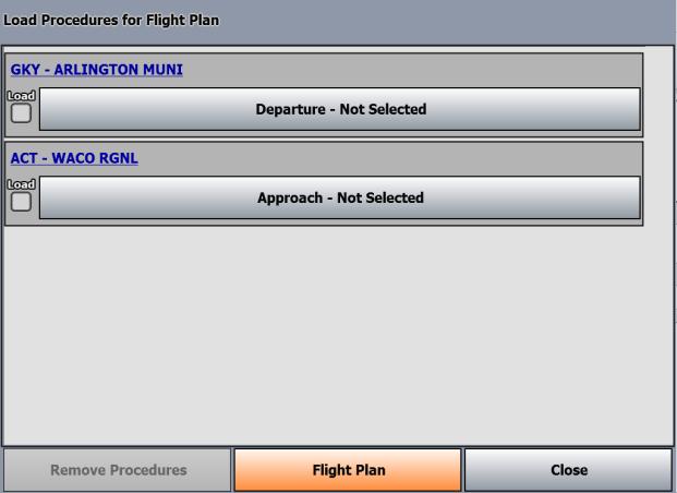 Select Departure, Approach, or STAR to display a list of all available Procedures for that airport.