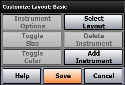 Instrument Settings Selecting Instruments Mode Activate Basic, Extended, or a Custom instrument group (see below). Access by touching the Instrument Group button.