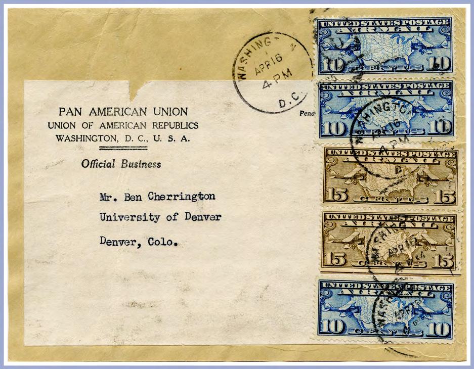 1 August 1928 Colombia - Ministry of Foreign Relations Official Correspondence Pan American Postal Franking Pan Am Postal Union Only mail to Pan American Union member countries was granted this