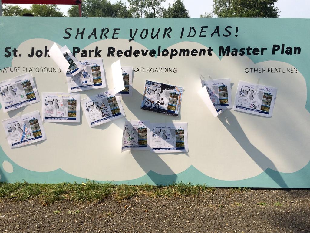 residents about the master plan. Working with Graffiti Art Programming, interactive drawing exercise was facilitated asking the community about ideas for the park in the future.