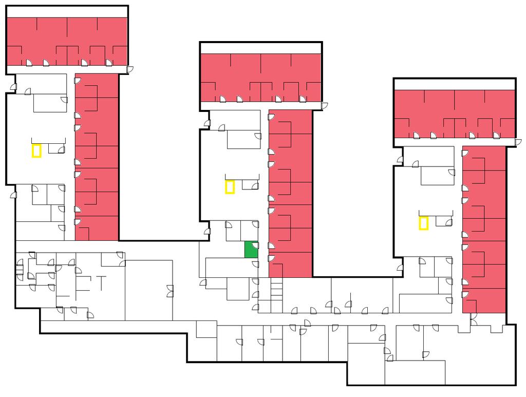 26 Domen Hofman Slika 4.1: Tloris pritličja namišljenega doma starejših. Rdeča barva prikazuje bivalne prostore, rumena barva sestrske niše, zelena pa strežniško sobo. 4.1 Pregled delovanja HofSOS s primerom S pomočjo primera preizkusimo, kakšno funkcionalnost in uporabno vrednost prinese sistem HofSOS.