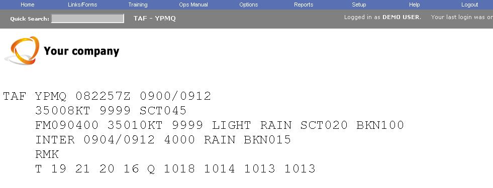 By default, the TAF and METAR screens can be accessed under the