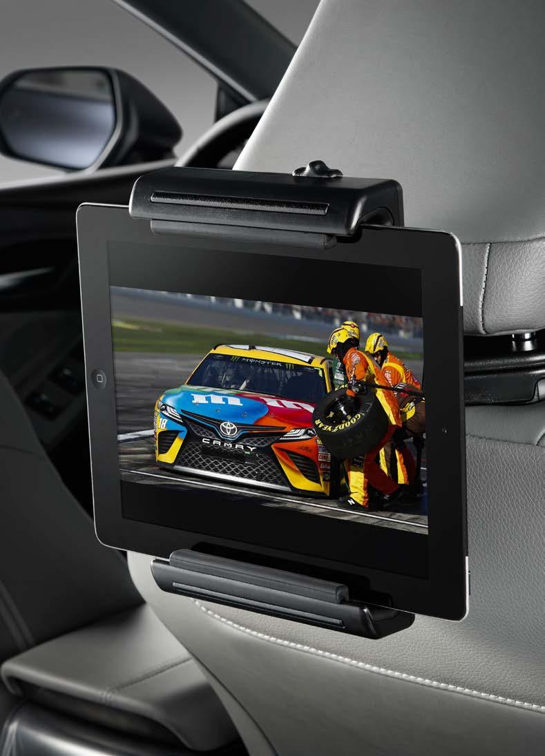 INTERIOR ACCESSORIES Universal Tablet Holder 4 Compatible with virtually all multimedia devices, it holds your tablet, phone, music or video player in place.