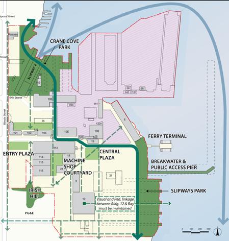 Each site has an opportunity to provide significant benefit to the Blue Greenway and allow the public to enjoy and learn about the history of Pier 70.