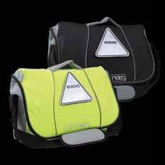 reflective panelling, trim and removable reflective booster triangle Hard-wearing 600D nylon fabric Highly water-resistant PVC coating Back ventilation system Waterproof zips Hydration bladder