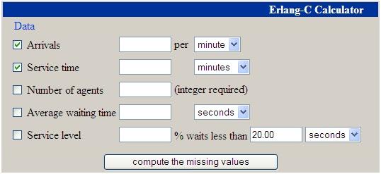 Erlang C kalkulator Slika 9 Prošireni (Extended) Erlang B web kalkulator Za razliku od prethodnih Erlang B web kalkulatora, ovaj Erlang C web kalkulator (slika 10) ne zahtijeva specificiranje prometa