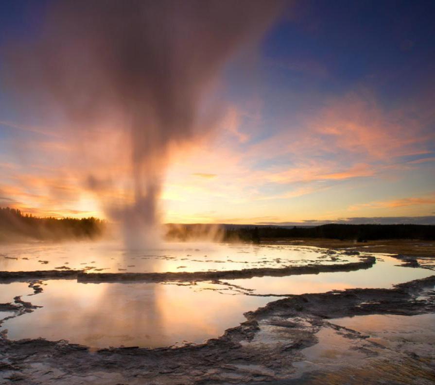 GREAT FOUNTAIN GEYSER PHOTO BY MICHAEL MELFORD DID YOU KNOW? Most of the park rests atop a slumbering volcano that erupted half a million years ago and is showing signs of renewed activity.