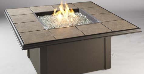 LP tank in base 21 3/4" 3/4 Optional glass guard and vinyl cover Made in USA 27" 27" Pine Ridge 2424 Fire Pit Table with optional