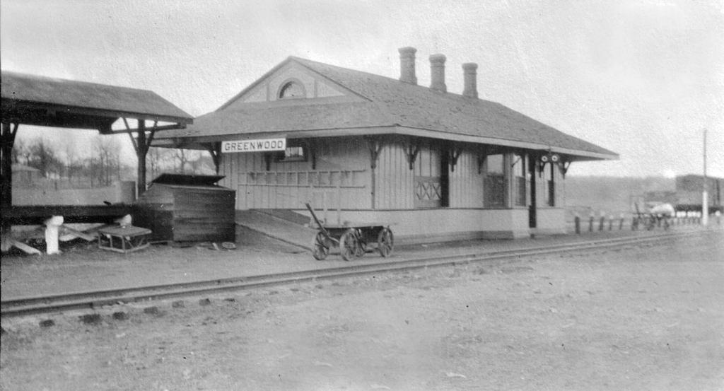 The Greenwood depot as it appeared in its 1917 valuation photograph. The view is looking toward the southeast corner.