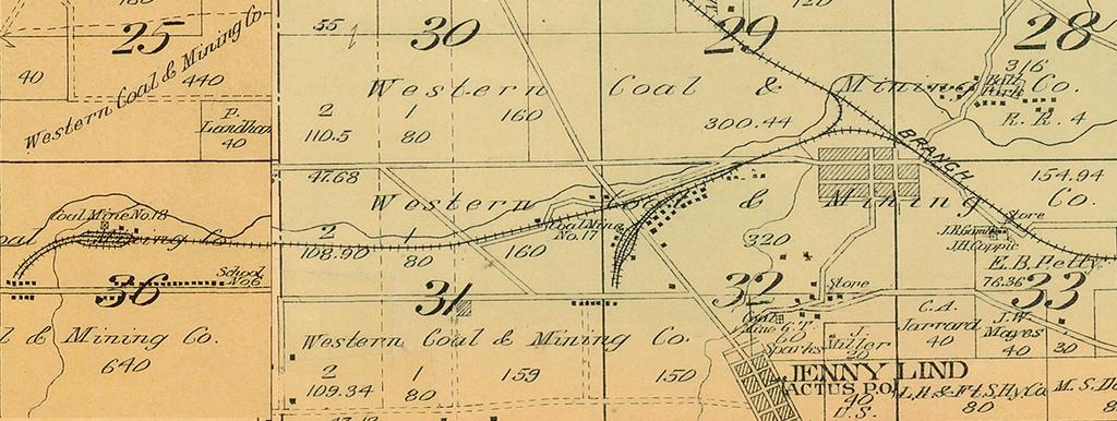 - ICC Missouri Pacific Valuation Map 8B-AR-4 (Revised), National Archives, College Park, MD This coal spur was constructed west from New Jenny Lind in 1896 to reach the new Western