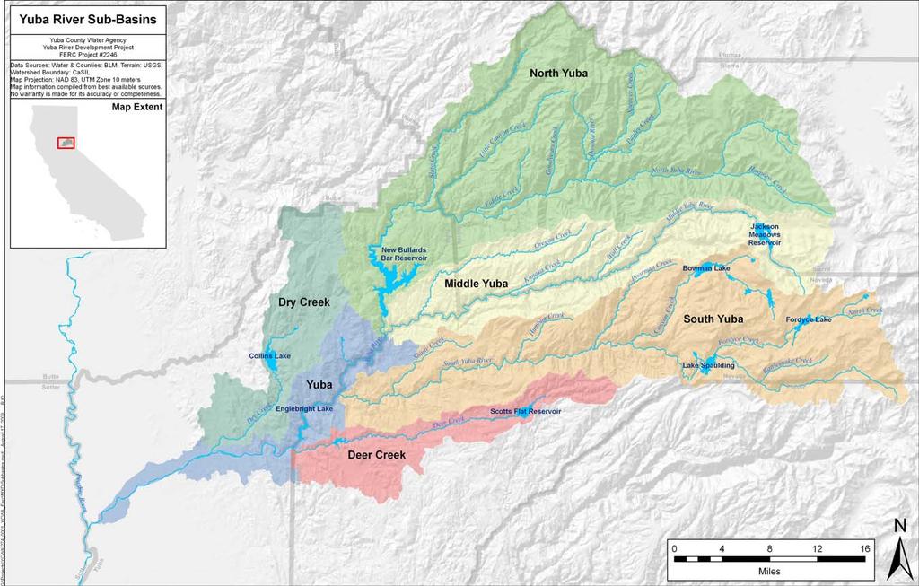 Figure 3.1-1. Sub-basins of the Yuba River.