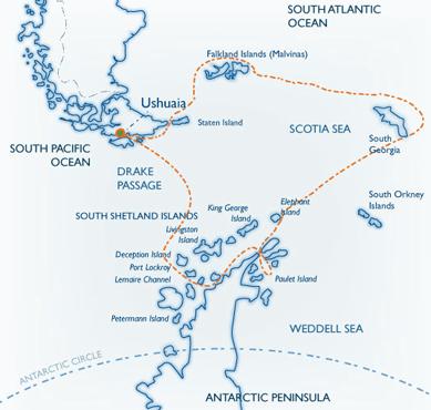 The ship will then set sail towards the Western Falkland Islands (Malvinas), known for their rugged beauty and wealth of seabirds and waterfowl.