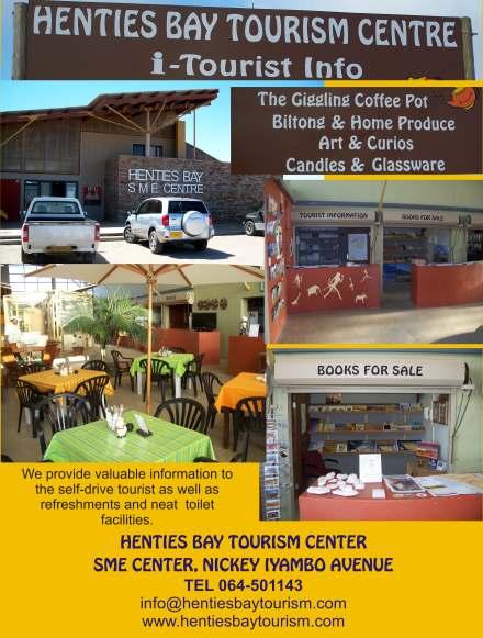 The tourist information service provides a vast amount of information about the Henties Bay environs such as information booklets of the various 4x4 routes that has over the past ten years become