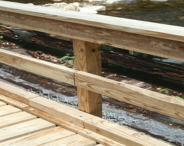 Decking Most trail bridge decks are built from planking 2 to 4 inches thick and 6 to 10 inches wide. (Equestrian use requires thicker decking and snowmobile use requires wear strips.
