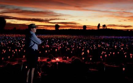 His Field of Light, inspired by a trip to Uluru over 26 years ago, is installed in a remote desert area within sight of majestic