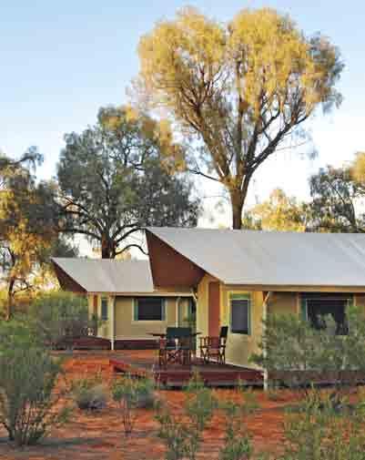 eluxe tented cabins, blending in to their surrounds ay 2. Station Tour, Mutitjulu Waterhole, Mala Walk, Uluru (Ayers Rock) Sunset.