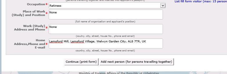 Once the form is fully completed, please either click add next person button if you are travelling with another