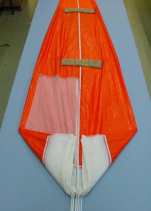 9.5 In a similar manner to the operations described for the right-hand side, pleat the left-hand side of the canopy with gore 10 nearest to the packing table.