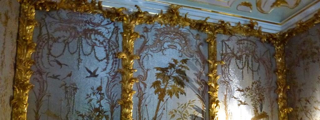 The scene above is an example of one of the glass beaded tapestries depicting birds, and exotic flowers. Pavlovsk Palace.