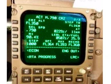 Figure 3: FMS Altitude Recommendation Display As displayed above in Figure 3, the FMS computes the current optimal altitude as 36,400 feet (Flight Level 364 or FL364).