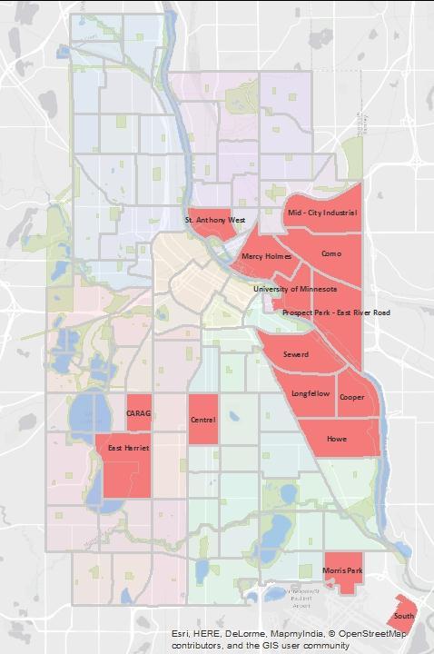 Emerald Ash Borer (EAB) and Ash Trees Map from Minneapolis Tree Advisory Commission Presentation Since 2010, 15 Minneapolis neighborhoods
