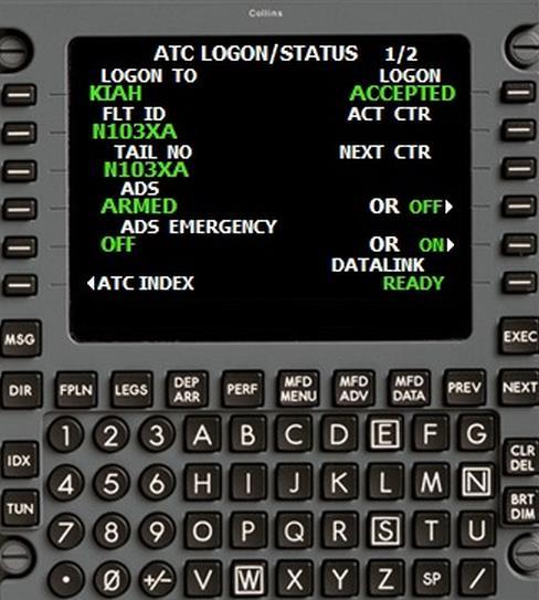 Crew Action: Logon. It is recommended to uplink the Flight Plan Recall number first.