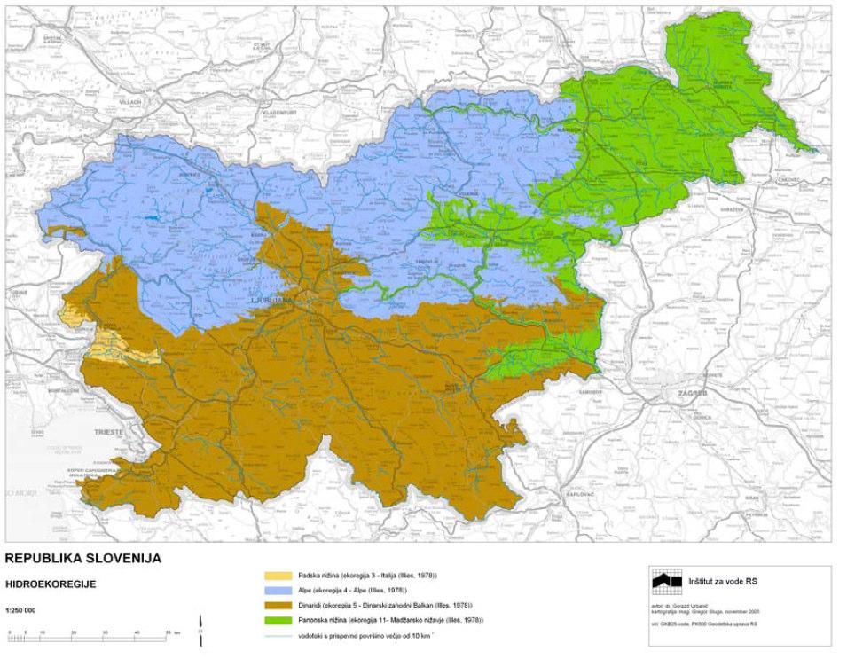 6 Slika 1. Hidroekoregije Slovenije (Urbanič, 2005). Sket (2003) je na podlagi razširjenosti živalskih skupin v Sloveniji prepoznal tri biogeografske vzorce: 1.