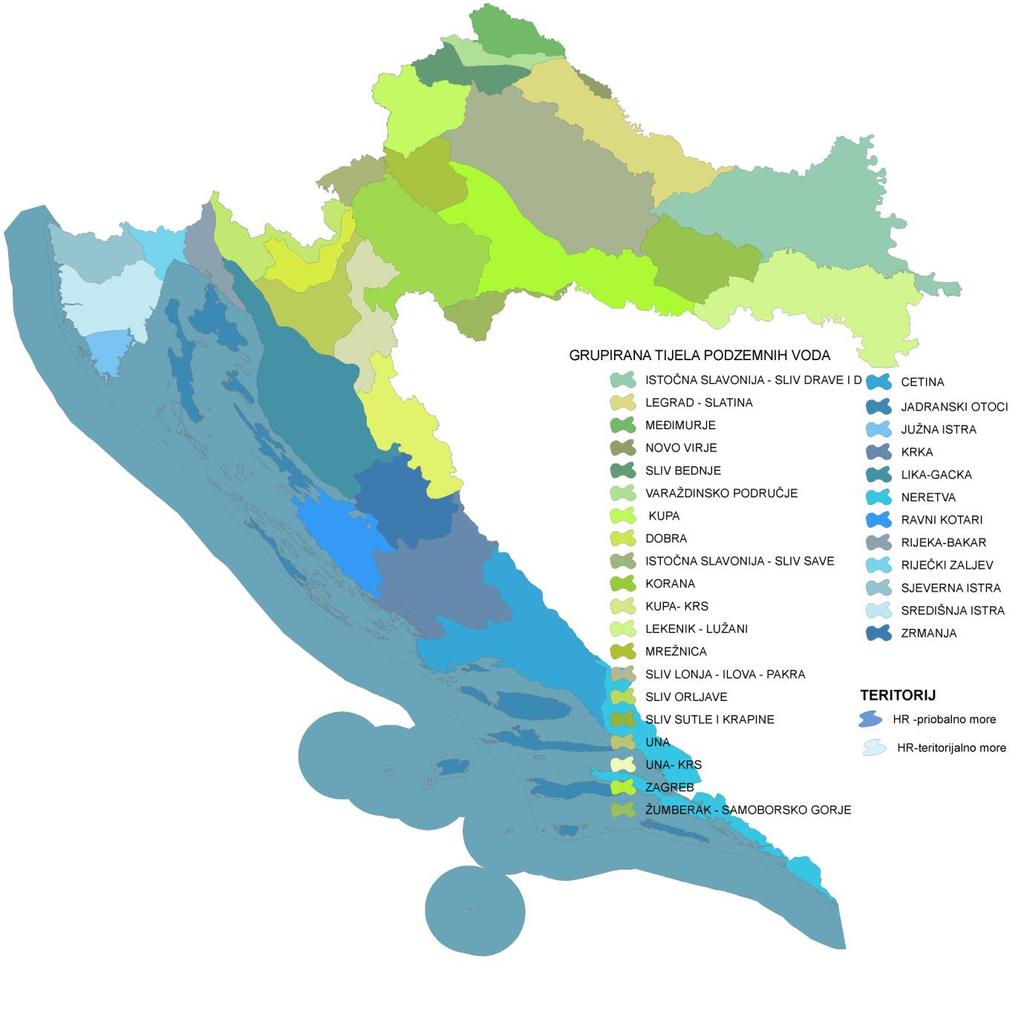 2.3.3 Podzemne vode U Republici Hrvatskoj su prepoznata 32 grupna tijela podzemne vode (Slika 11.