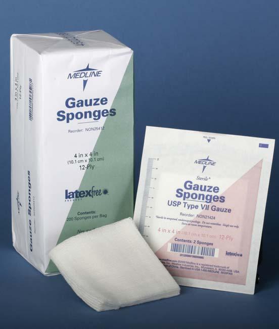 Woven Gauze Sponges NON21424 4" x 4" Sterile Woven Gauze Sponge NON25412 4" x 4" Non-Sterile Woven Gauze Sponge The best for traditional wound care These 100% cotton USP Type VII sponges are ideal