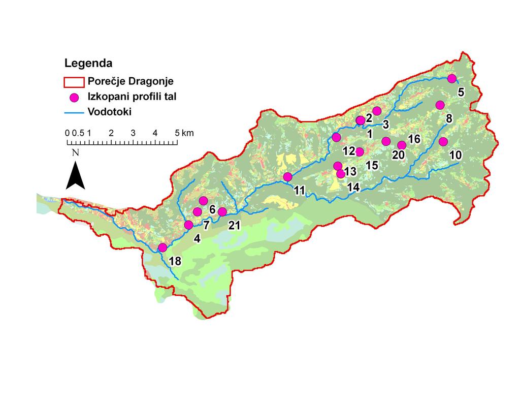 80 Slika 3.35: Točke izkopanih profilov tal za porečje reke Dragonje in slikovni prikaz profila številka 7 Figure 3.