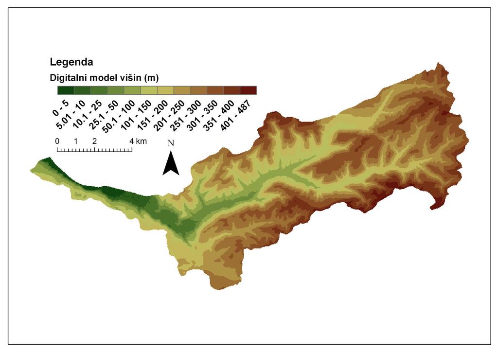41 REKA DRAGONJA Slika 3.4: Nadmorska višina raziskovanih območij rek Reke in Dragonje (Kart. podloga GURS, 2010) Figure 3.