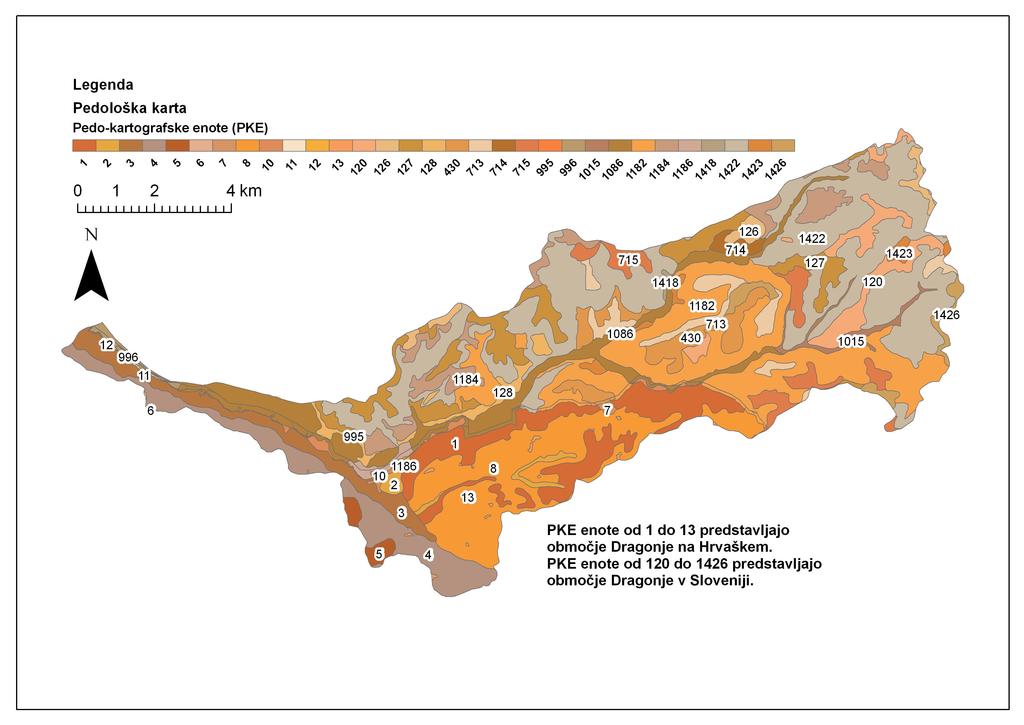 43 Glavan M. Vpliv spremenjene rabe zemljišč na količino in kakovost vode v reki Reki... in reki Dragonji. Slika 3.6: Digitalna pedološka karta porečja reke Reke v Goriških Brdih (1:25.