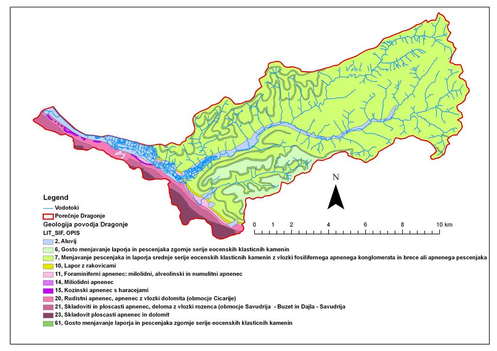 46 Glavan M. Vpliv spremenjene rabe zemljišč na količino in kakovost vode v reki Reki... in reki Dragonji. Aluvijalni nanosi večinoma sestojijo iz gline z manjšima deležema proda in peska.