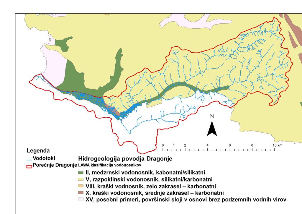 Aluvialni vodonosnik leži večinoma na nepropustnem flišu, ki prekriva večino porečja. Šibek podzemni tok vode je prisoten v spodnjem ravninskem delu porečja, kjer se voda giblje proti strugi reke.