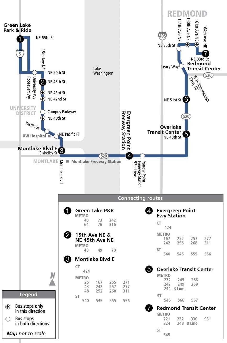Chapter Two: Service Analysis Route 542: Redmond Green Lake via University District 5The route operates two-way peak-hour service between Redmond and the I-5/NE 65 th Street Park-and- Ride.