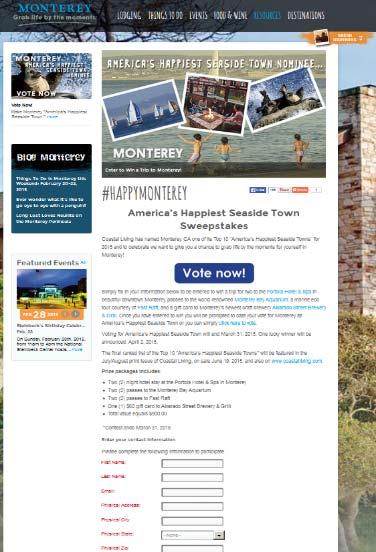 OPPORTUNISTIC PROMOTIONS #HAPPYMONTEREY Coastal Living named Monterey,