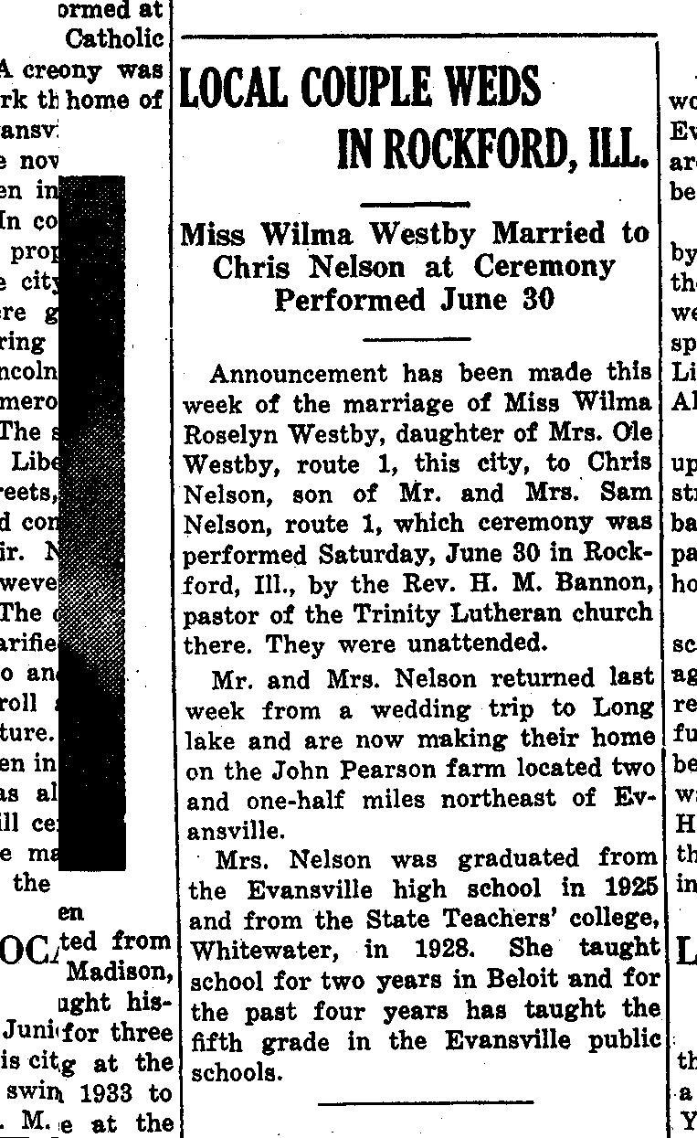 July 11, 1934, Evansville Review, p. 1, Evansville, Wisconsin Mr. and Mrs.