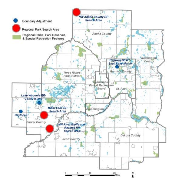 Planned Regional Parks System Facilities Boundary Adjustments: General areas identified to be added to existing regional