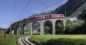 6 th stage: St. Moritz to Lugano. Alpine peaks and palm-tree paradise. The Bernina Express takes travellers from the champagne climate of sparkling St. Moritz to Mediterranean-like Ticino.