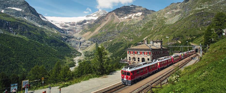 This runs through the Upper Engadine, via the Maloja Pass into the Bregaglia Valley, then on to Lake Como. Cross-border Bernina Express.